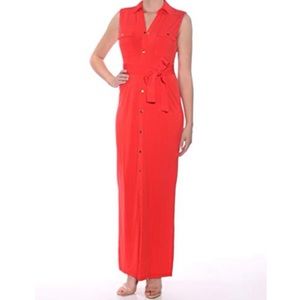 Grace Elements Belted Maxi Shirtdress (Fiery Red, Medium)